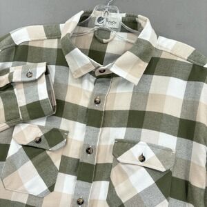 MuskOx Shirt Mens 3XL Green Beige Plaid Flannel Button Up Long Sleeve Casual